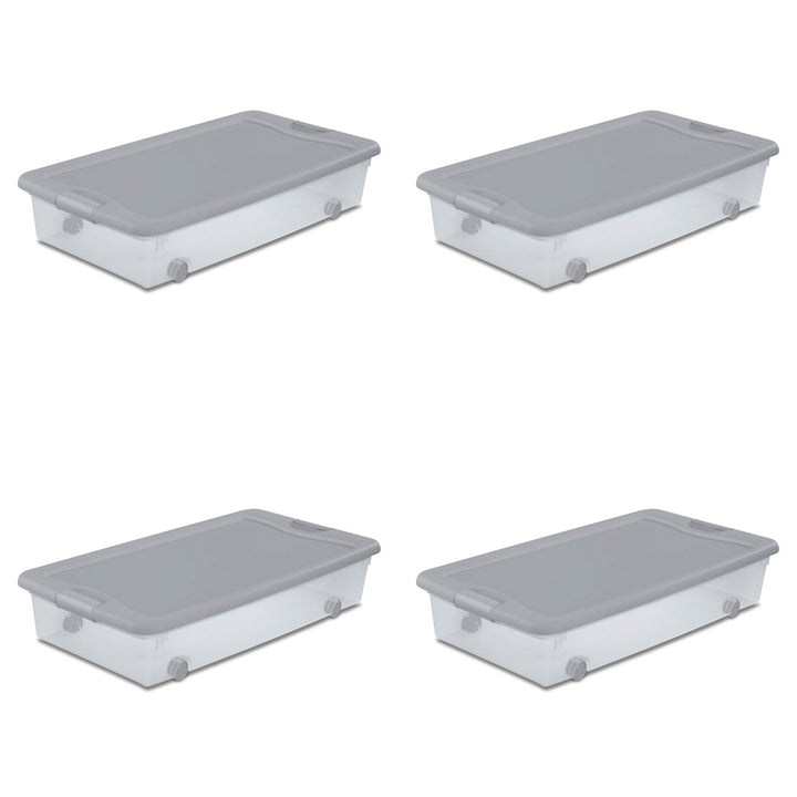 Sterilite 56Qt Wheeled Under Bed Storage Container, Plastic Bin, Silver, 12 Pack