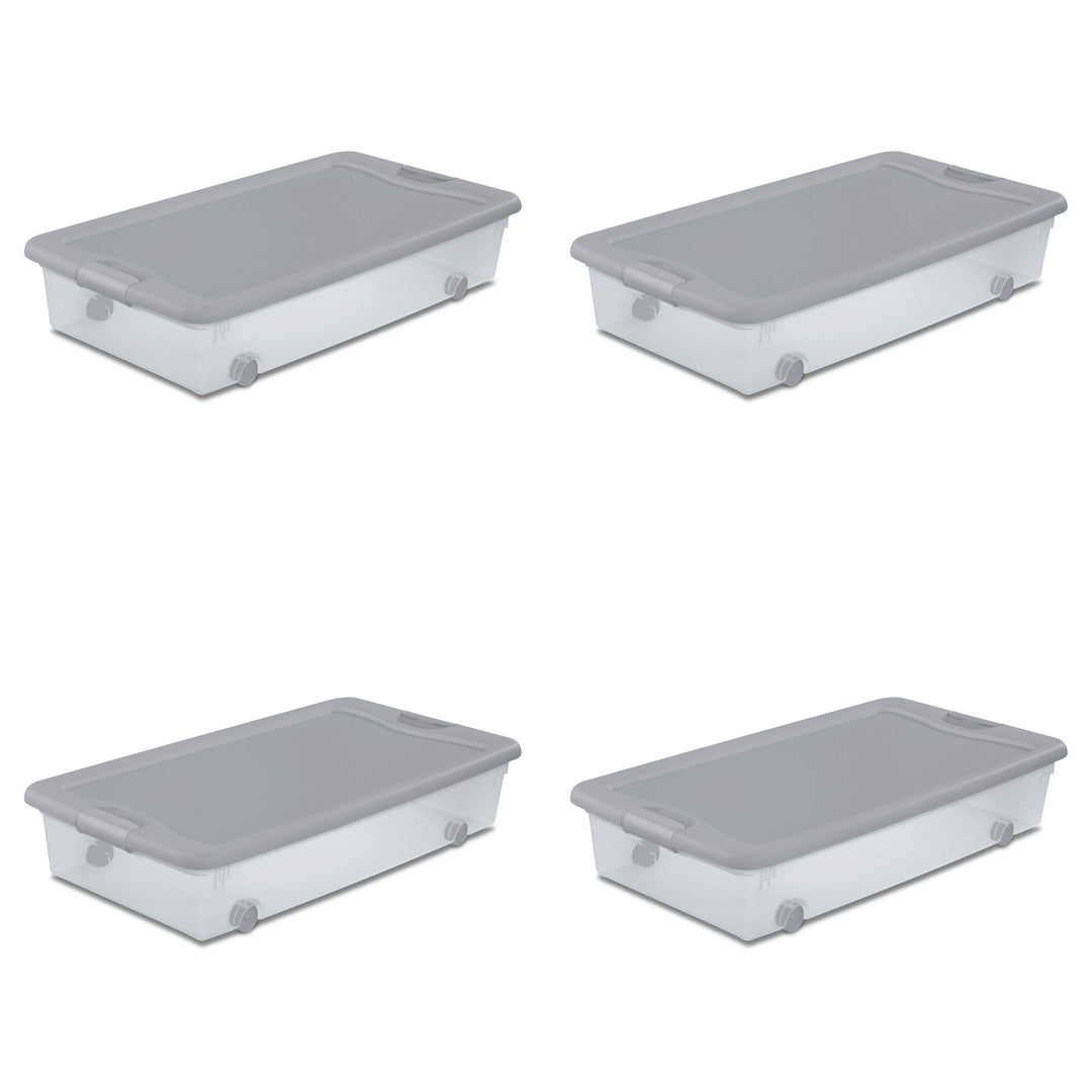 Sterilite 56Qt Wheeled Under Bed Storage Container, Plastic Bin, Silver, 12 Pack