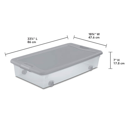 Sterilite 56Qt Wheeled Under Bed Storage Container, Plastic Bin, Silver, 12 Pack