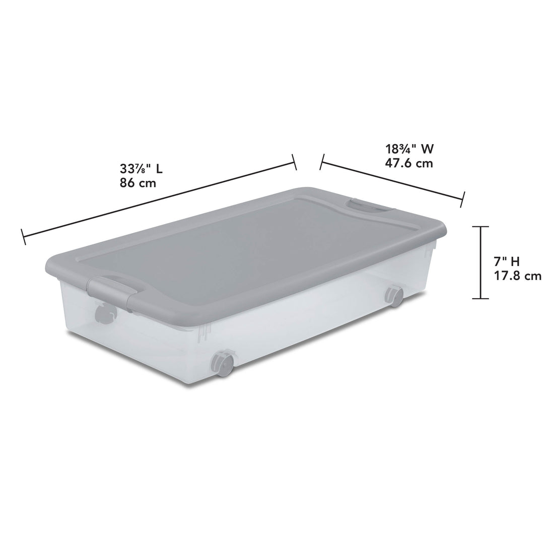 Sterilite 56 Qt Wheeled Under Bed Storage Container, Plastic Bin, Silver, 8 Pack