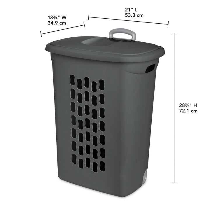 Sterilite Ultra Wheeled Hamper, Laundry Basket w/Lid & Handle, Flat Grey, 3 Pack