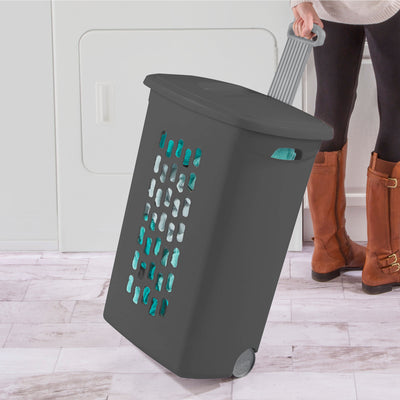 Sterilite Ultra Wheeled Hamper, Laundry Basket w/Lid & Handle, Flat Grey, 3 Pack - VMInnovations