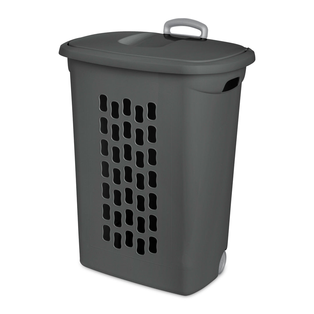 Sterilite Ultra Wheeled Hamper, Laundry Basket w/Lid & Handle, Flat Grey, 3 Pack