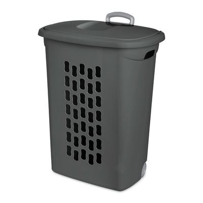 Sterilite Ultra Wheeled Hamper, Laundry Basket w/Lid & Handle, Flat Grey, 3 Pack - VMInnovations