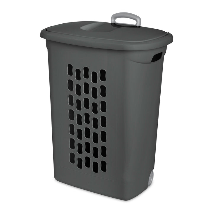 Sterilite Ultra Wheeled Hamper, Laundry Basket w/Lid & Handle, Flat Grey, 3 Pack