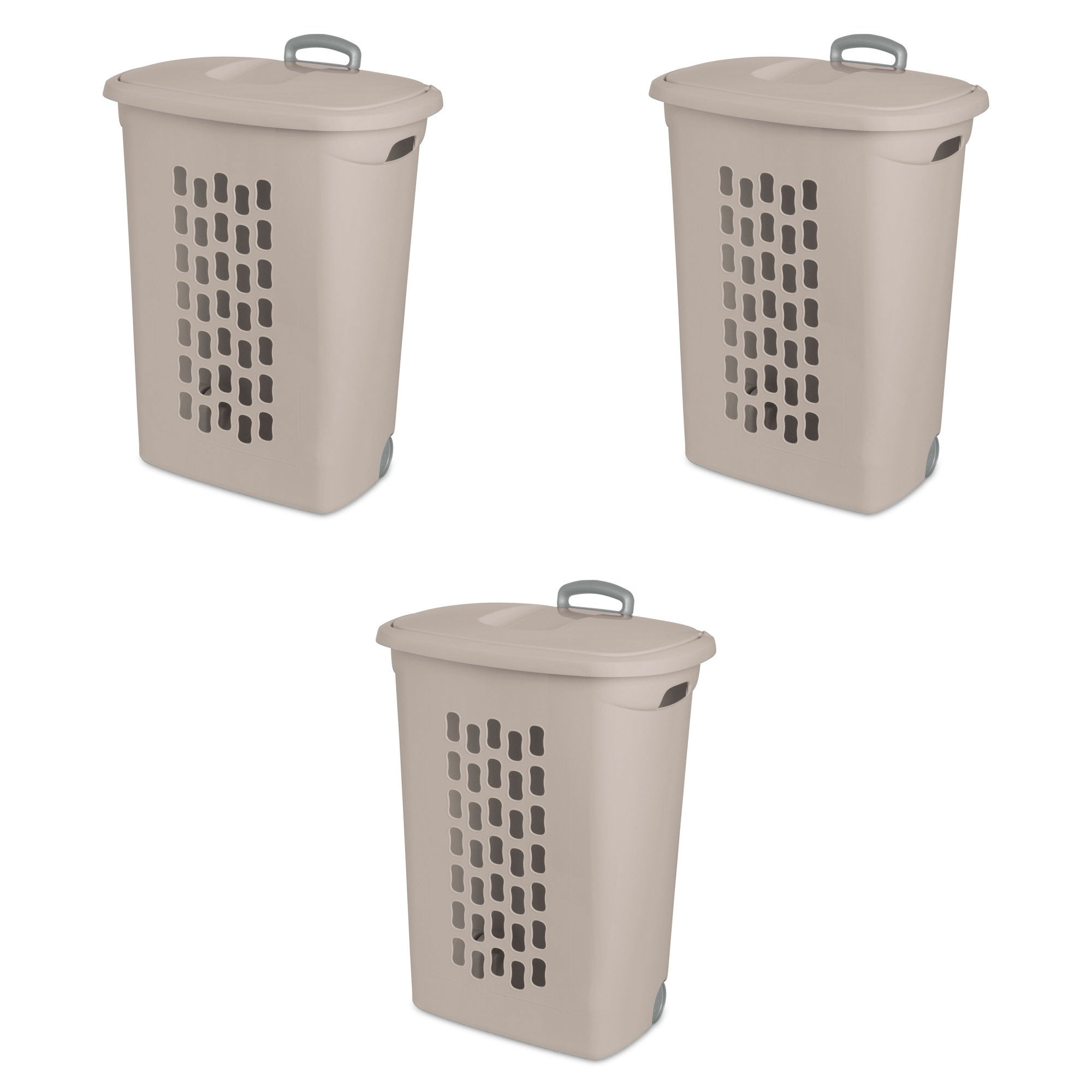 Sterilite Ultra Wheeled Hamper, Laundry Basket with Lid and Handle, Grey, 3 Pack - VMInnovations