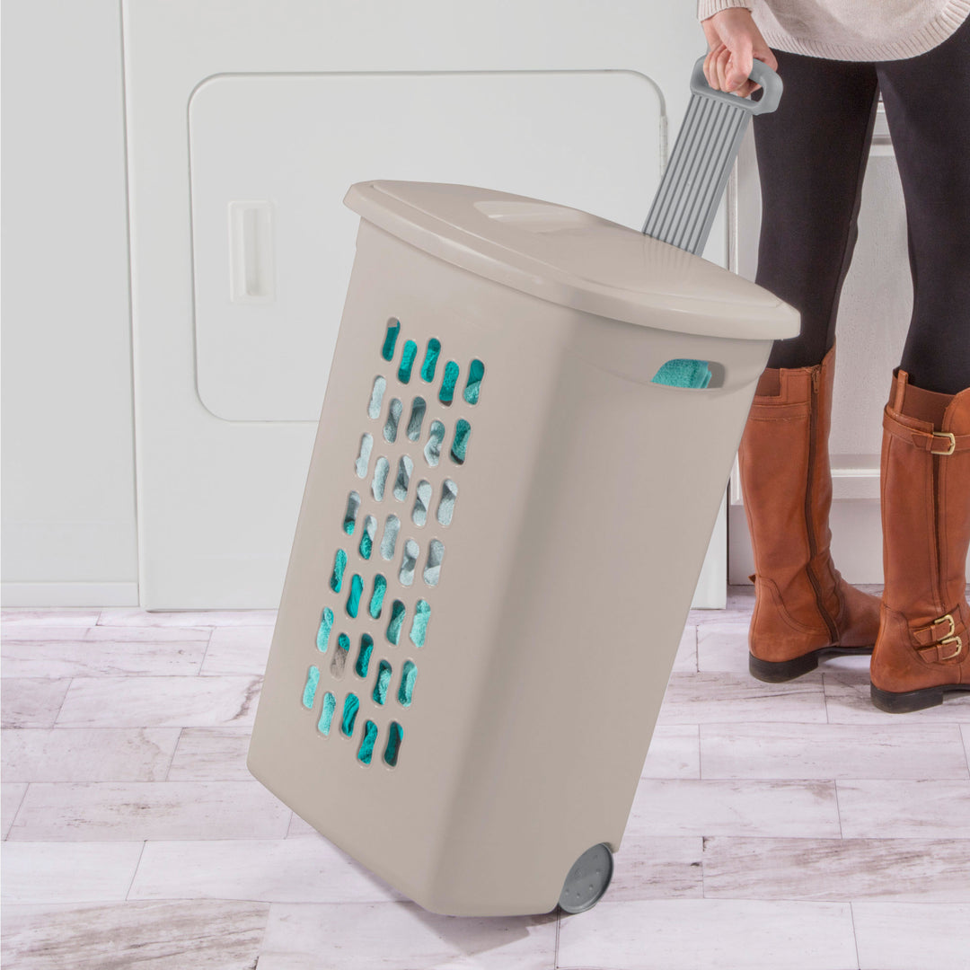 Sterilite Ultra Wheeled Hamper, Laundry Basket with Lid and Handle, Grey, 3 Pack