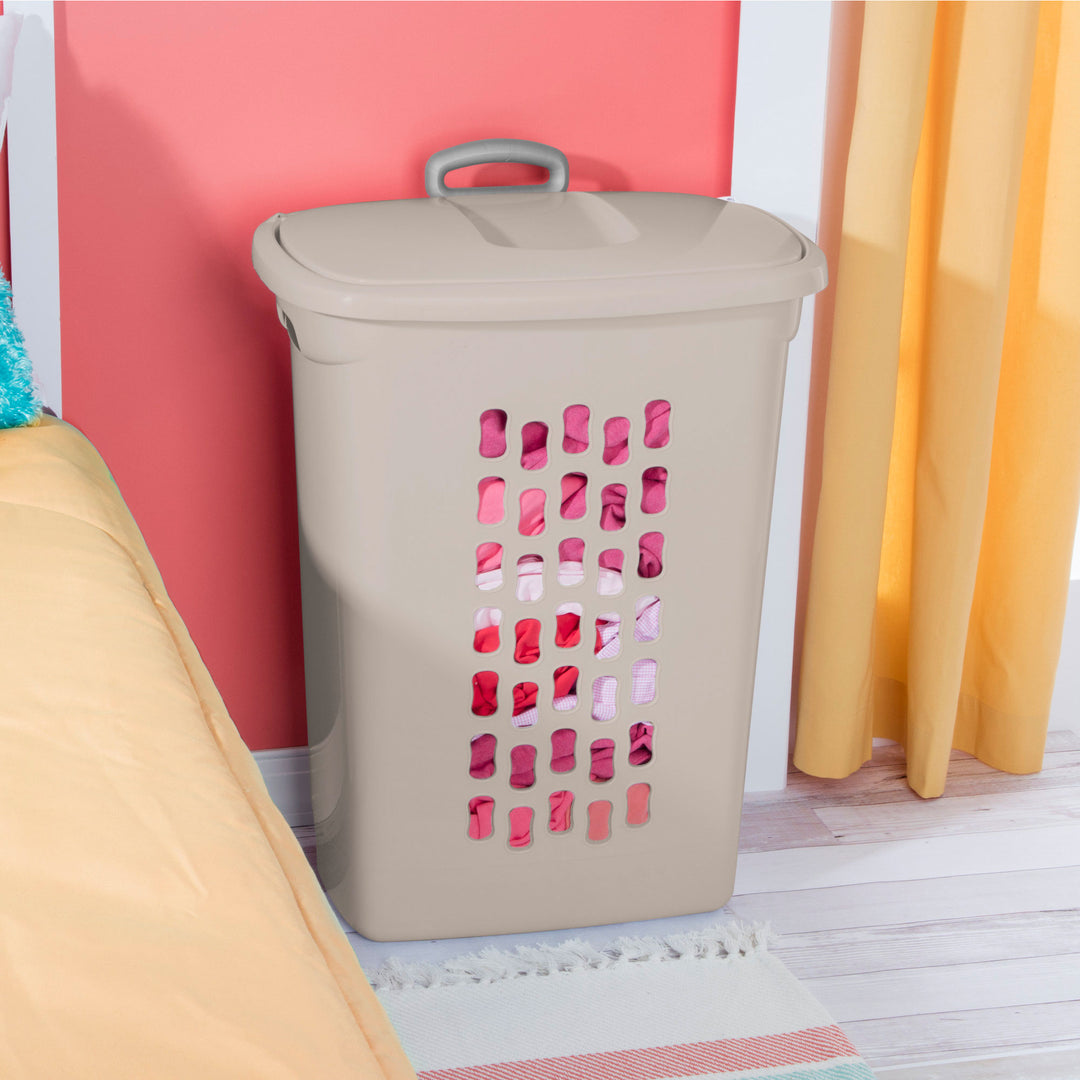 Sterilite Ultra Wheeled Hamper, Laundry Basket with Lid and Handle, Grey, 3 Pack