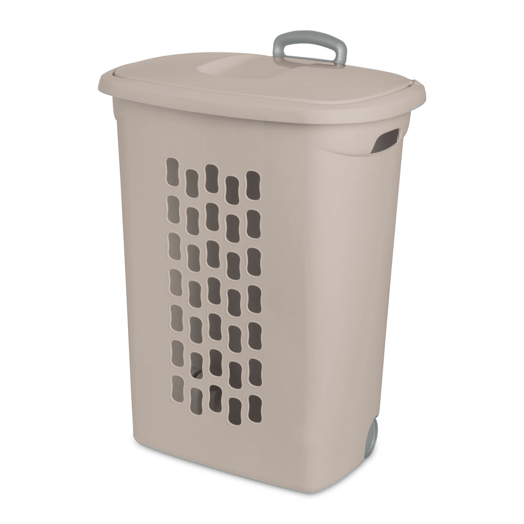 Sterilite Ultra Wheeled Hamper, Laundry Basket with Lid and Handle, Grey, 3 Pack