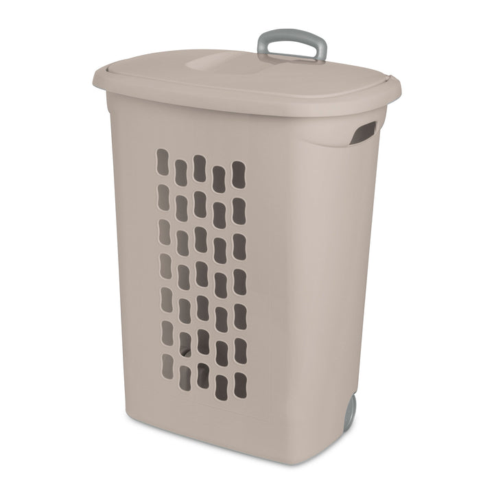 Sterilite Ultra Wheeled Hamper, Laundry Basket with Lid and Handle, Grey, 3 Pack