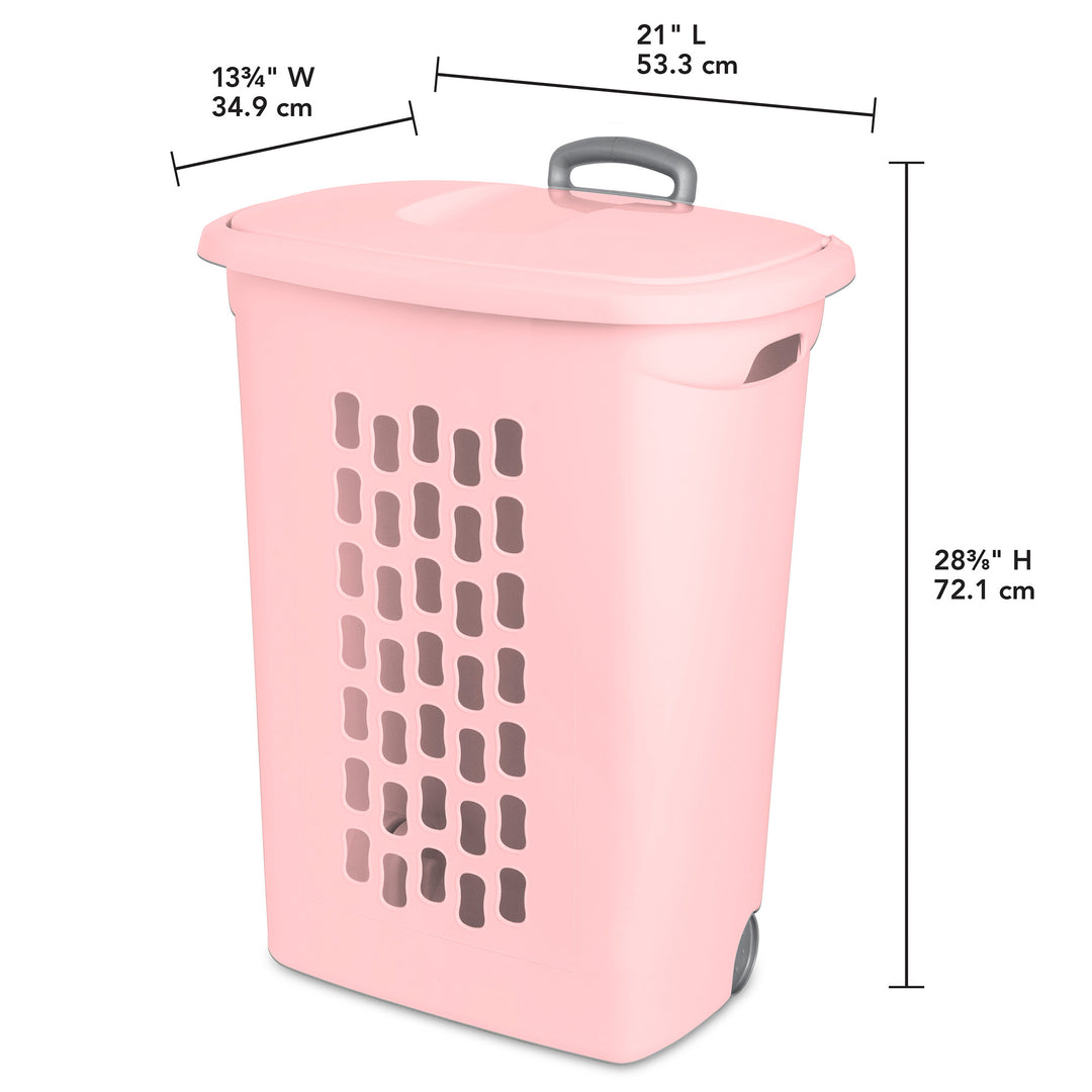 Sterilite Ultra Wheeled Hamper, Laundry Basket w/Lid & Handle,Pink Frost, 3 Pack