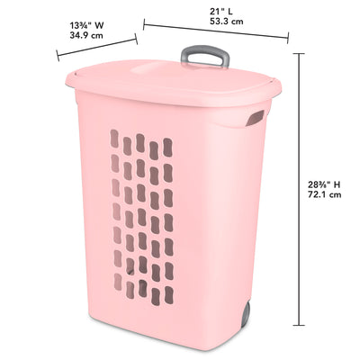 Sterilite Ultra Wheeled Hamper, Laundry Basket w/Lid & Handle,Pink Frost, 3 Pack - VMInnovations