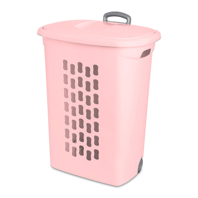 Sterilite Ultra Wheeled Hamper, Laundry Basket w/Lid & Handle,Pink Frost, 3 Pack - VMInnovations