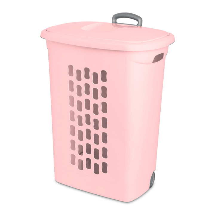 Sterilite Ultra Wheeled Hamper, Laundry Basket w/Lid & Handle,Pink Frost, 3 Pack