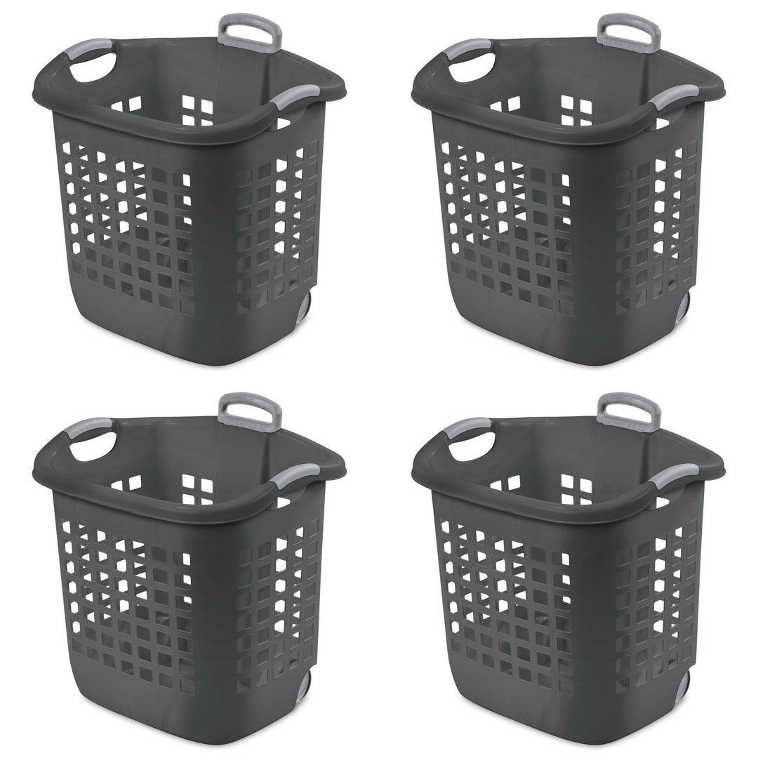 Sterilite Ultra Wheeled Laundry Basket, 1.7 Bushel with Handles, Grey, 4 Pack