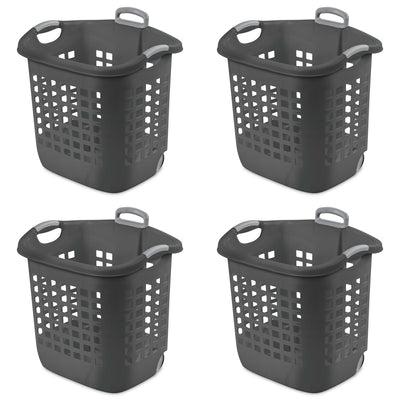 Sterilite Ultra Wheeled Laundry Basket, 1.7 Bushel with Handles, Grey, 4 Pack - VMInnovations