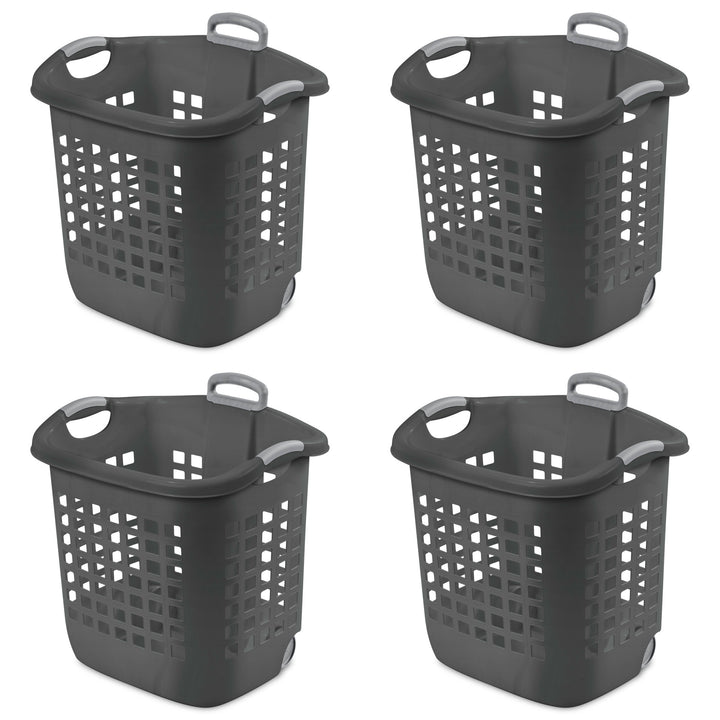 Sterilite Ultra Wheeled Laundry Basket, 1.7 Bushel with Handles, Grey, 4 Pack