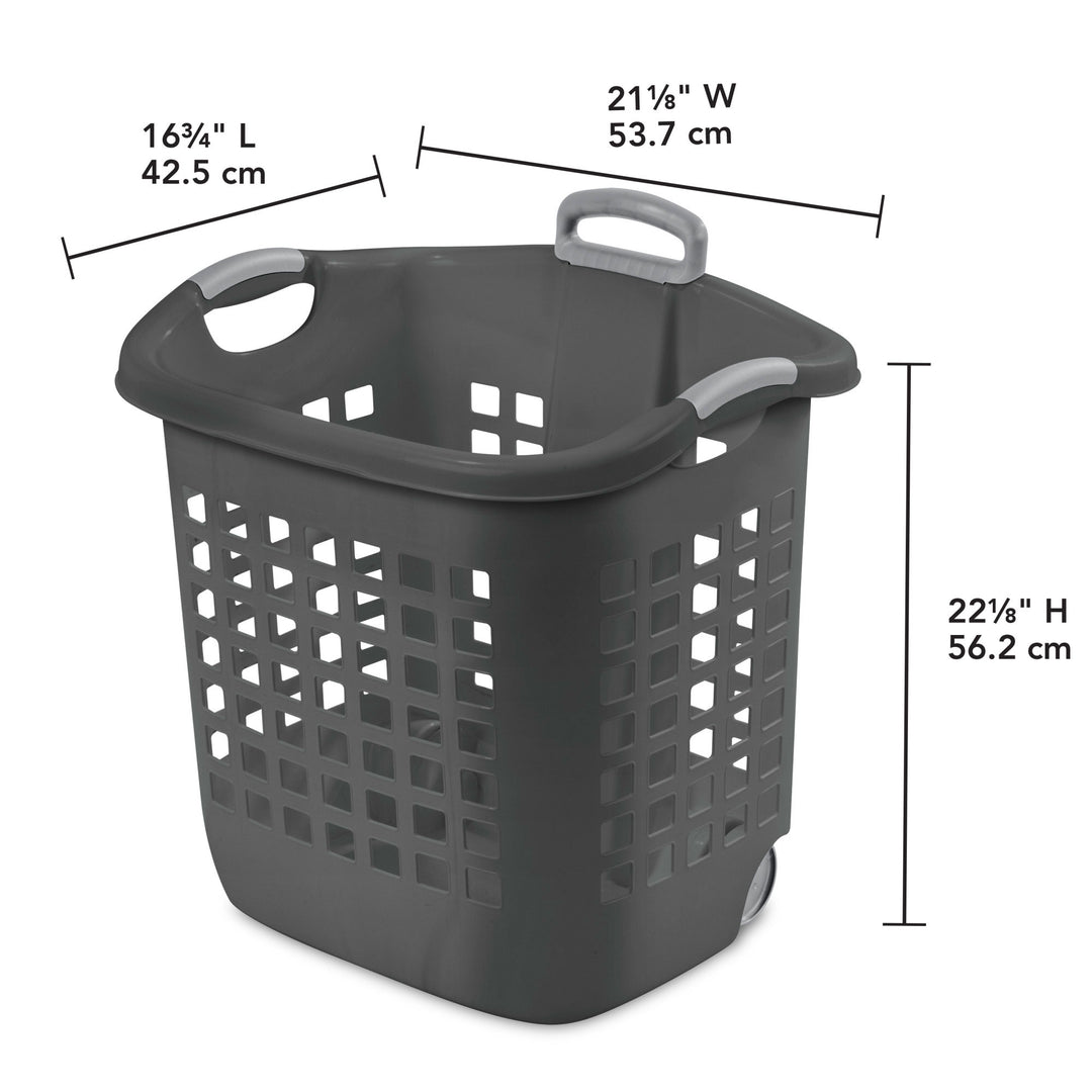Sterilite Ultra Wheeled Laundry Basket, 1.7 Bushel with Handles, Grey, 4 Pack
