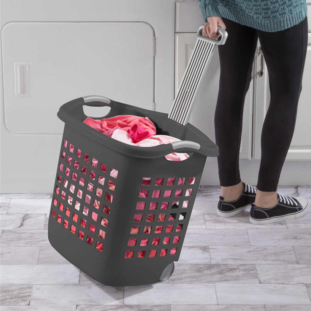 Sterilite Ultra Wheeled Laundry Basket, 1.7 Bushel with Handles, Grey, 4 Pack