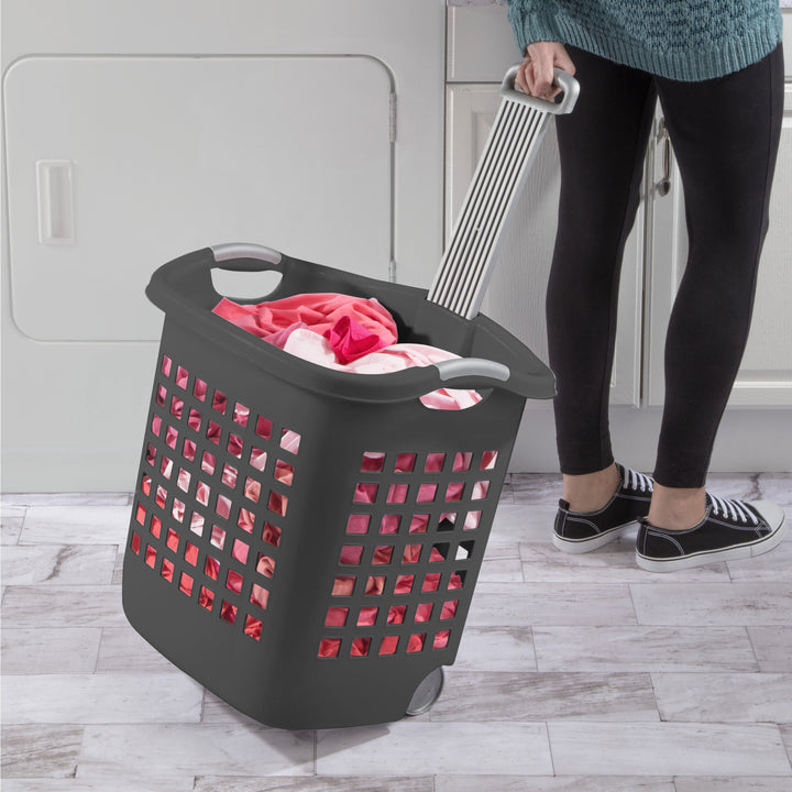 Sterilite Ultra Wheeled Laundry Basket, 1.7 Bushel with Handles, Grey, 4 Pack