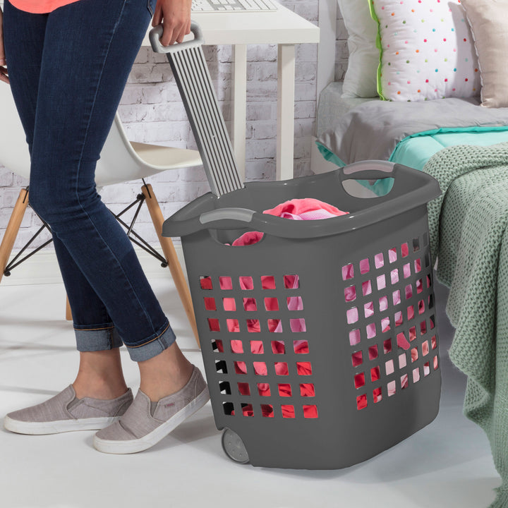 Sterilite Ultra Wheeled Laundry Basket, 1.7 Bushel with Handles, Grey, 4 Pack