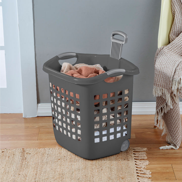 Sterilite Ultra Wheeled Laundry Basket, 1.7 Bushel with Handles, Grey, 4 Pack