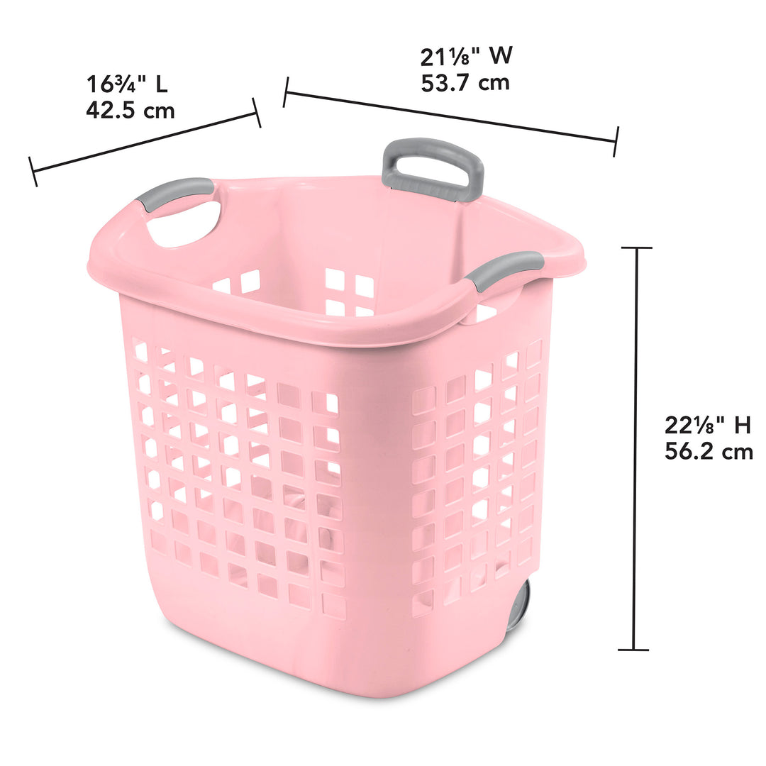 Sterilite Ultra Wheeled Laundry Basket, 1.7 Bushel with Handles, Pink, 4 Pack