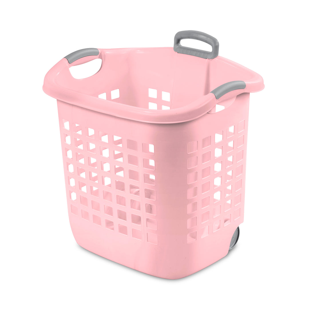 Sterilite Ultra Wheeled Laundry Basket, 1.7 Bushel with Handles, Pink, 4 Pack