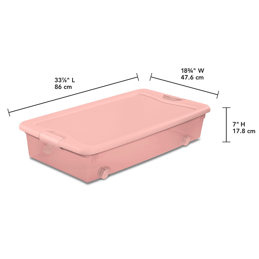 Sterilite 56 Qt Wheeled Under Bed Storage Container Plastic Bin, Blush, 12 Pack