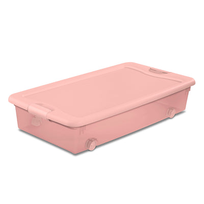 Sterilite 56 Qt Wheeled Under Bed Storage Container Plastic Bin, Blush, 8 Pack