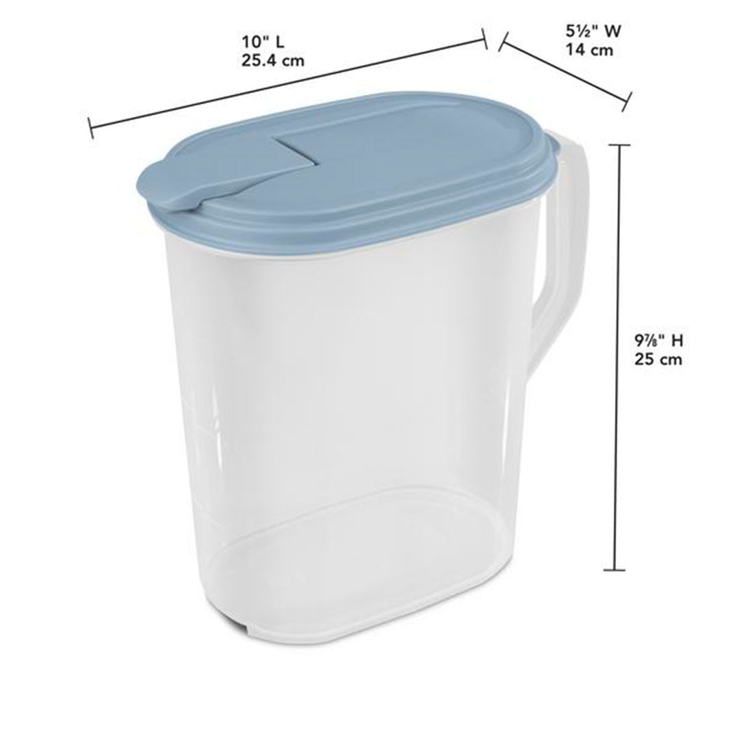 Sterilite 1 Gallon Plastic Hinged Pitcher w/ Comfort Grip Handle, Blue, 24 Pack