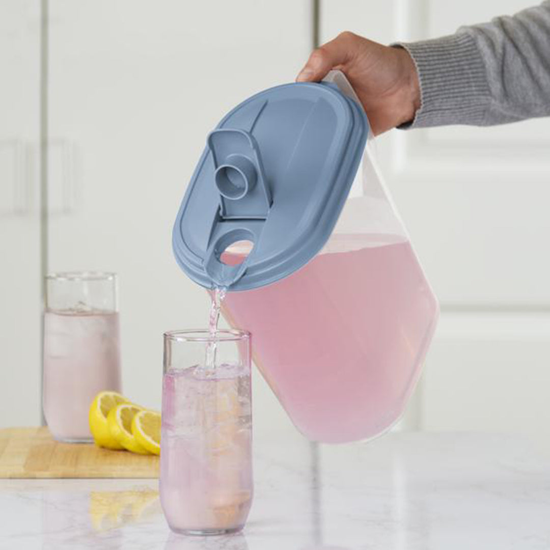 Sterilite 1 Gallon Plastic Hinged Pitcher w/ Comfort Grip Handle, Blue, 24 Pack