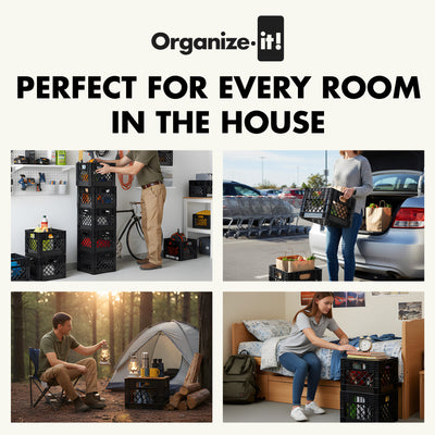 ORGANIZE-IT! Storage Milk Crate, Heavy-Duty Versatile Organizers, Black (Used) - VMInnovations