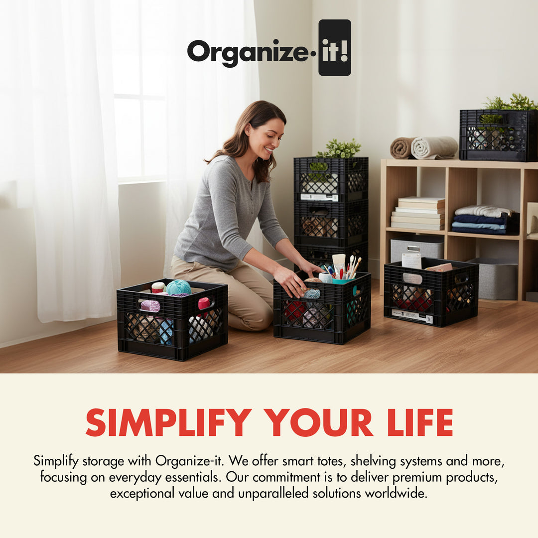 ORGANIZE-IT! Storage Milk Crate, Heavy-Duty Versatile Organizers, Black, 4 Pack