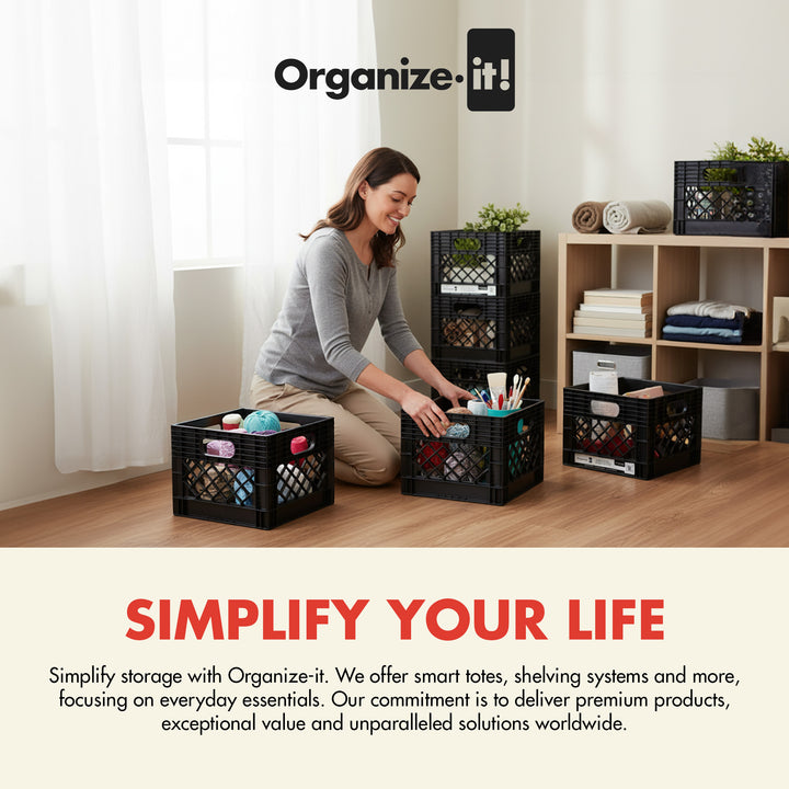 ORGANIZE-IT! Storage Milk Crate, Heavy-Duty Versatile Organizers, Black, 4 Pack
