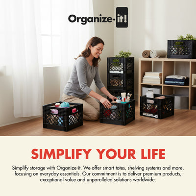 ORGANIZE-IT! Storage Milk Crate, Heavy-Duty Versatile Organizers, Black (Used) - VMInnovations