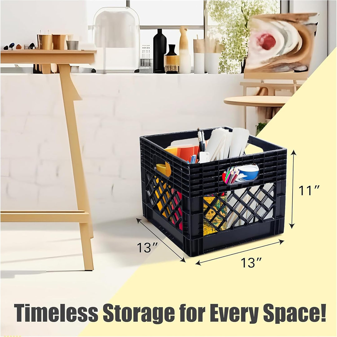 ORGANIZE-IT! Storage Milk Crate, Heavy-Duty Versatile Organizers, Black, 4 Pack