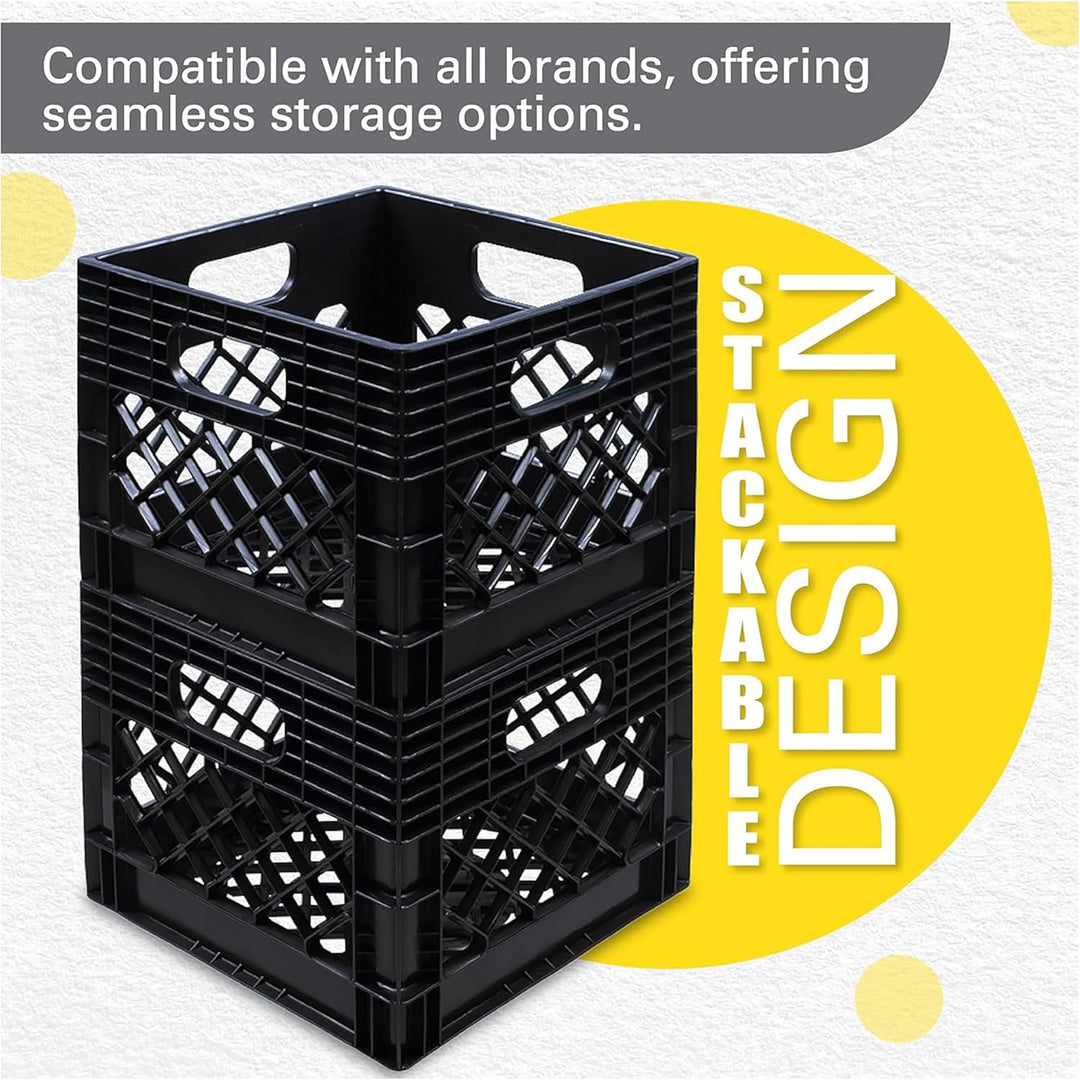 ORGANIZE-IT! Storage Milk Crate, Heavy-Duty Versatile Organizers, Black, 4 Pack