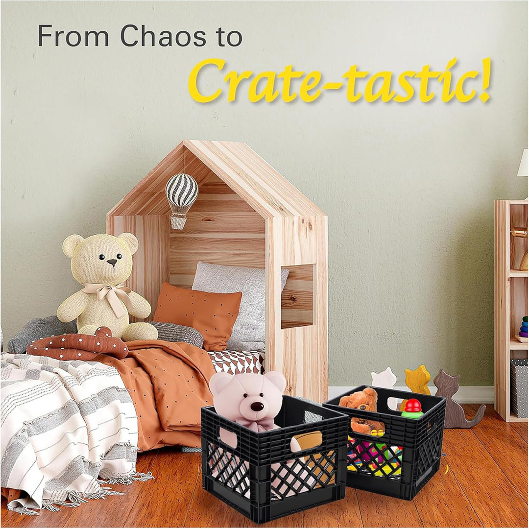 ORGANIZE-IT! Storage Milk Crate, Heavy-Duty Versatile Organizers, Black, 4 Pack