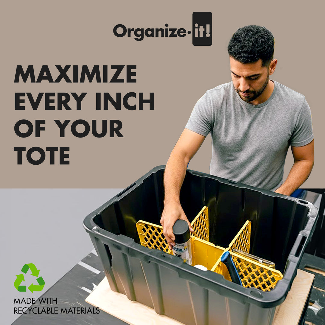 ORGANIZE-IT! 6 Slot Tote Dividers for 27 Gal Storage Containers, Yellow, 8 Pack