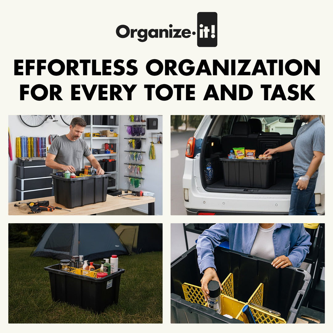 ORGANIZE-IT! 6 Slot Tote Dividers for 27 Gal Storage Containers, Yellow, 8 Pack