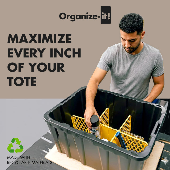 ORGANIZE-IT! 6 Slot Tote Dividers for 27 Gal Containers, Yellow, 4pk (Open Box)