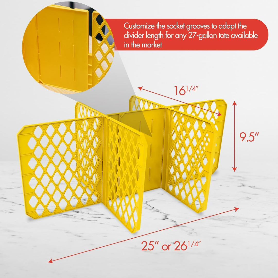 ORGANIZE-IT! 6 Slot Tote Dividers for 27 Gal Storage Containers, Yellow, 4 Pack