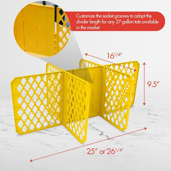ORGANIZE-IT! 6 Slot Tote Dividers for 27 Gal Storage Containers, Yellow, 4 Pack