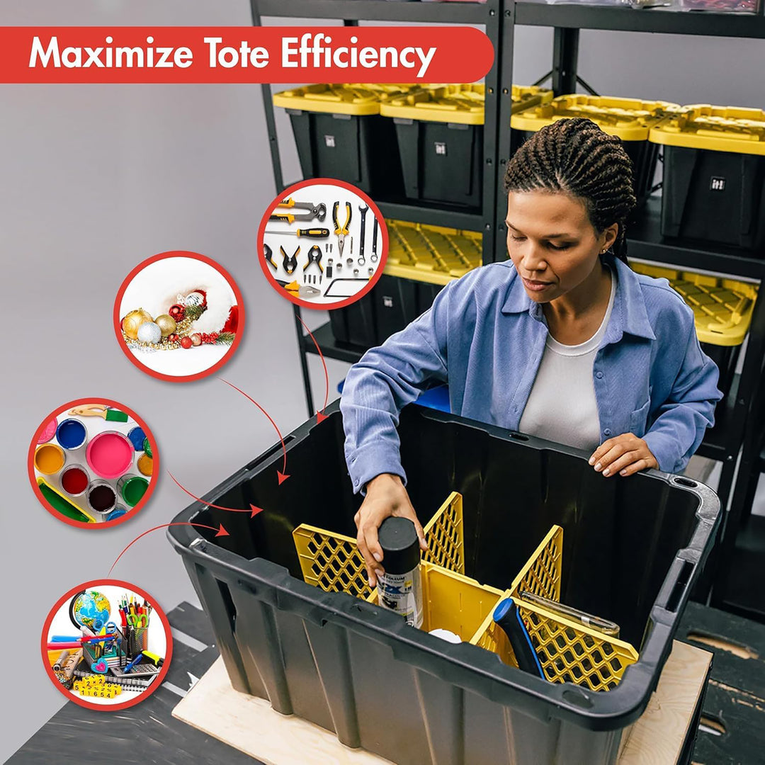 ORGANIZE-IT! 6 Slot Tote Dividers for 27 Gal Storage Containers, Yellow, 4 Pack