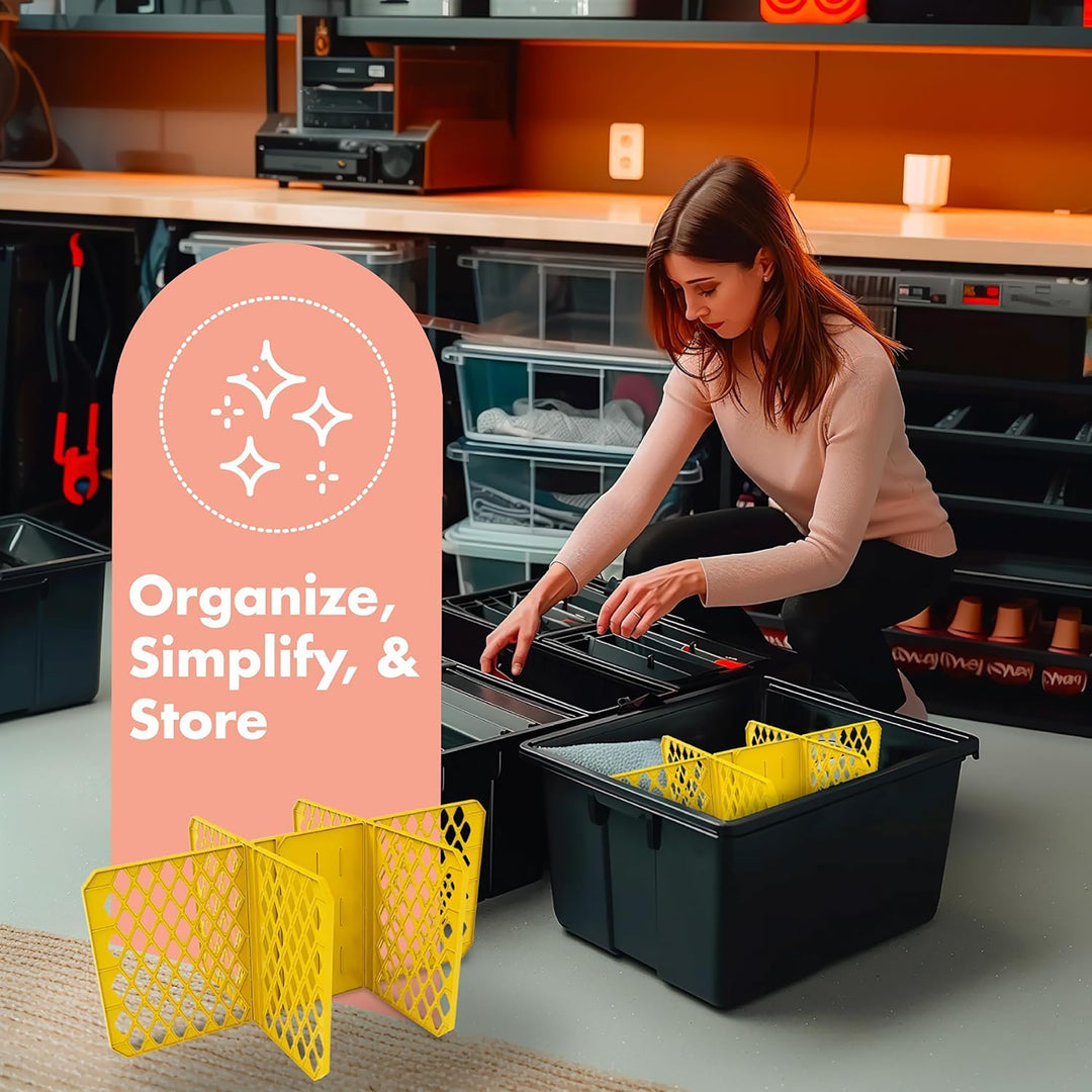 ORGANIZE-IT! 6 Slot Tote Dividers for 27 Gal Storage Containers, Yellow, 4 Pack