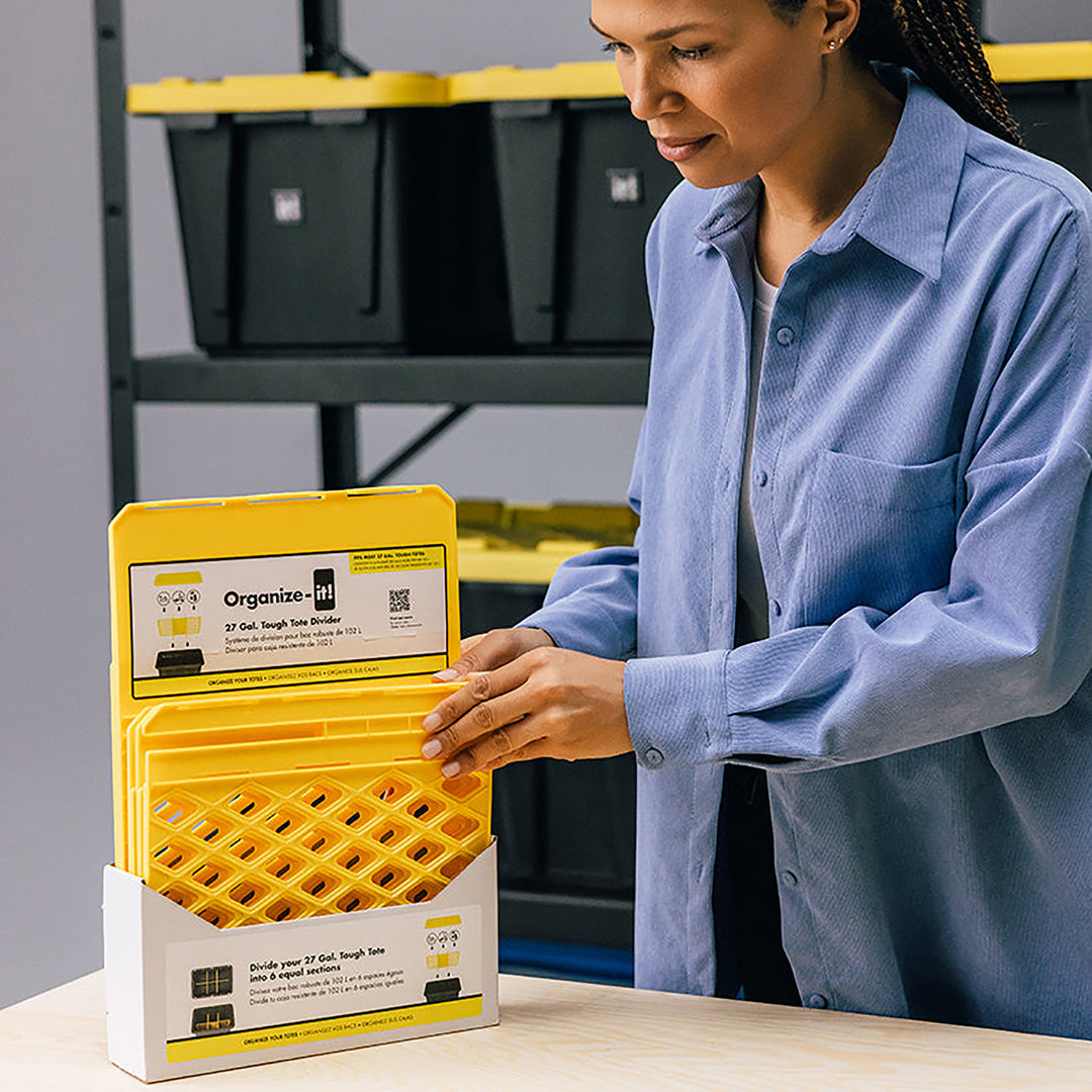ORGANIZE-IT! 6 Slot Tote Dividers for 27 Gal Storage Containers, Yellow, 4 Pack