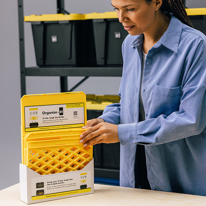 ORGANIZE-IT! 6 Slot Tote Dividers for 27 Gal Storage Containers, Yellow, 4 Pack
