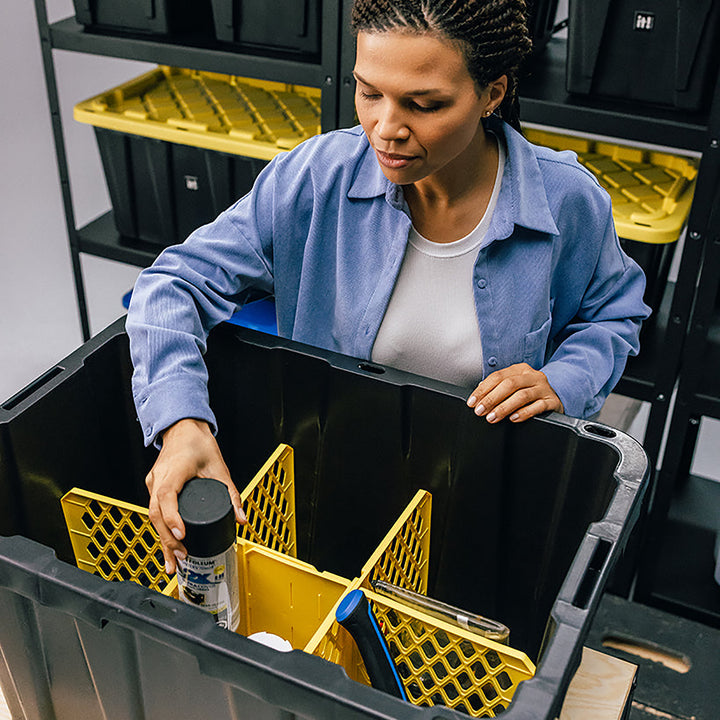 ORGANIZE-IT! 6 Slot Tote Dividers for 27 Gal Storage Containers, Yellow, 4 Pack
