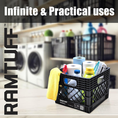 Ramtuff Storage Milk Crate, Plastic Organizer Box, 250lb Capacity, (Open Box)